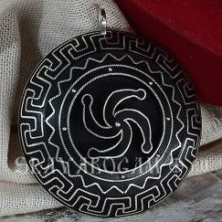 Славянский оберег Символ Рода из черного дерева с серебром 
